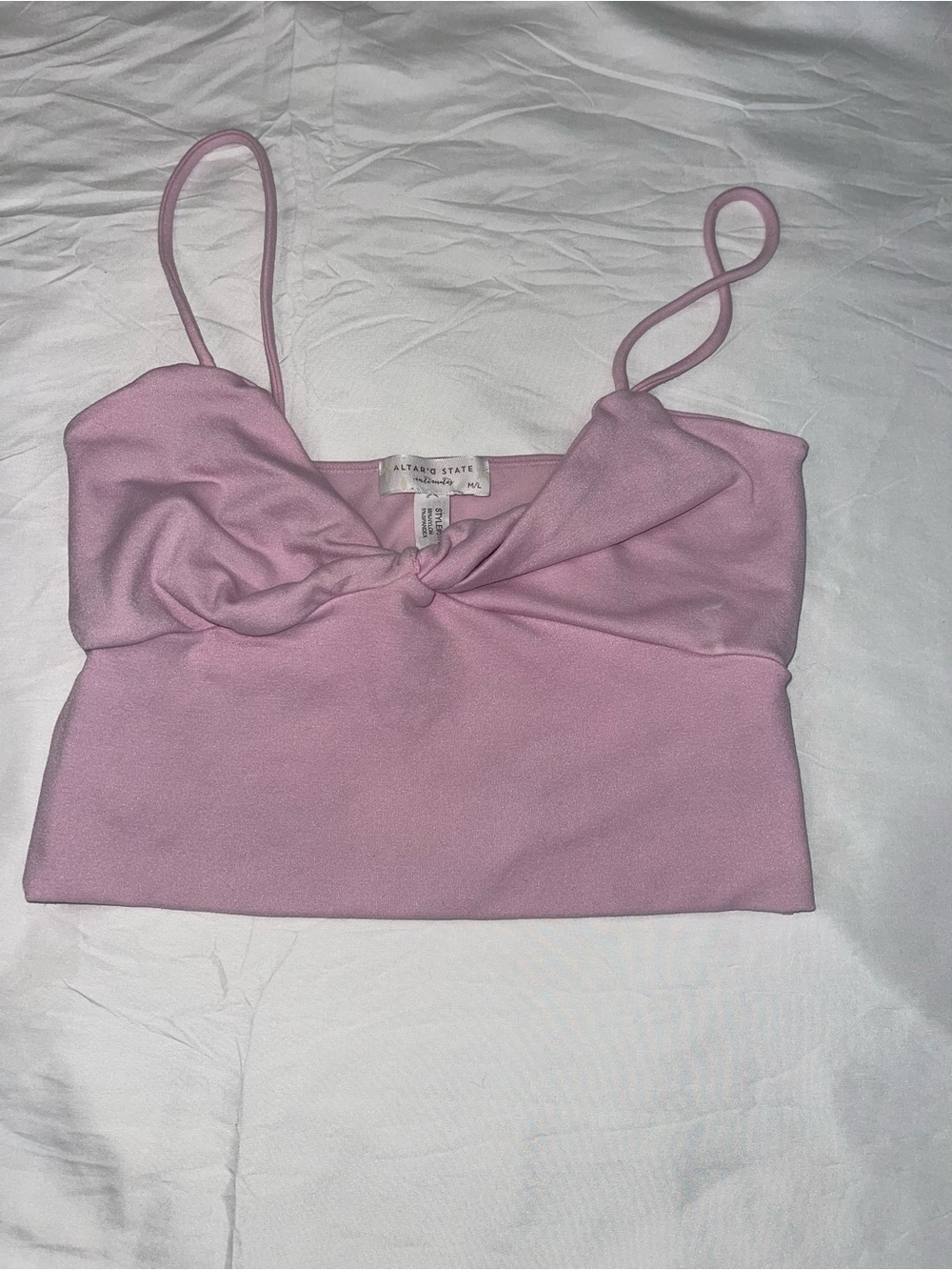Altar'd State Light Pink Twist-Front Spaghetti Strap Crop Cami